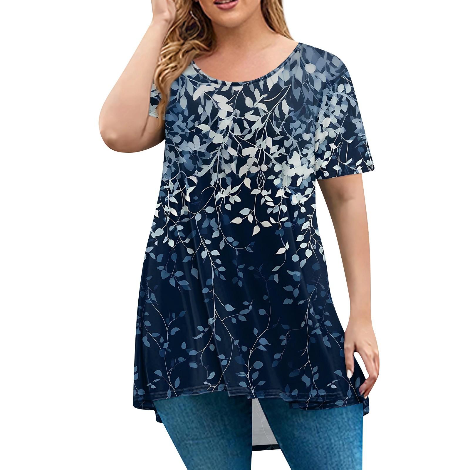 

Женская мода большого размера с круглым вырезом и коротким рукавом, повседневный свободный пуловер с принтом XXXL