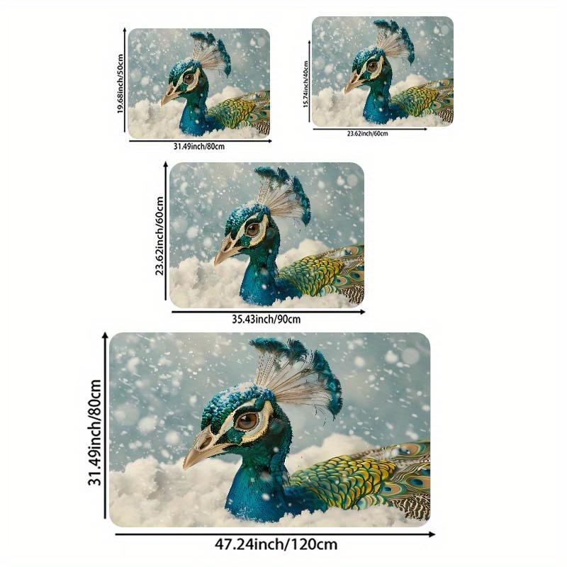1 ks Kuchyňský koberec proti únavě Sněhově modrý potisk pávů Vodotěsný Protiskluzový Silný Polstrovaný Kuchyňská rohož Odolná Komfortní Podložka pro stání pro Kuchyň