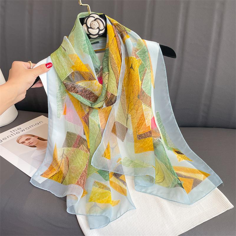 Luxury Brand Women Beach Scarf Georgette Silk Shawls Design Print Headband Female Summer Headband Wraps Sunscreen Hijab 2023