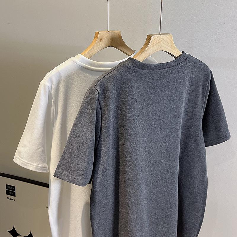 Korean Style Women's Cartoon Puppy Embroidery Red Scarf Short-Sleeve T-Shirt