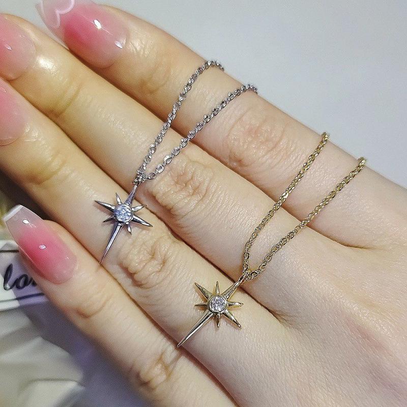 Elegant Six-Pointed Zircon Star Necklace with Rhinestones