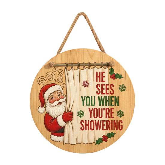 Christmas Welcome Door Sign Cartoon Santa Claus Door Hanging Sign Xmas Holiday Party Front Door Hanger Decoration Decorative Wall Plaque