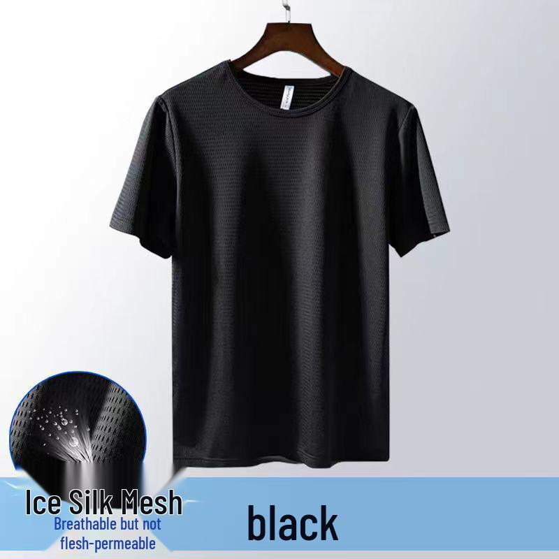 Men's Summer Ice Silk Mesh Quick Dry Short Sleeve T-Shirt - Breathable, Loose Fit, Plus Size Casual Sportswear