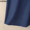VONDA Women Round Neck Sleeveless Solid Color Casual Long Tunic Dress