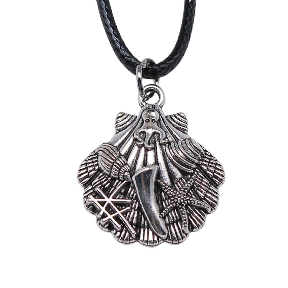

Hollow Starfish Pendant Animal Necklace Ocean Beach Jewelry With 45cm Leather Chain A23-1pcs-27x24mm