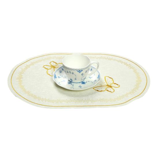 Linen Placemat Embroidery Butterflies Pattern Oval Heat-Resistant Stain-resistant Placemat Dining Accessories