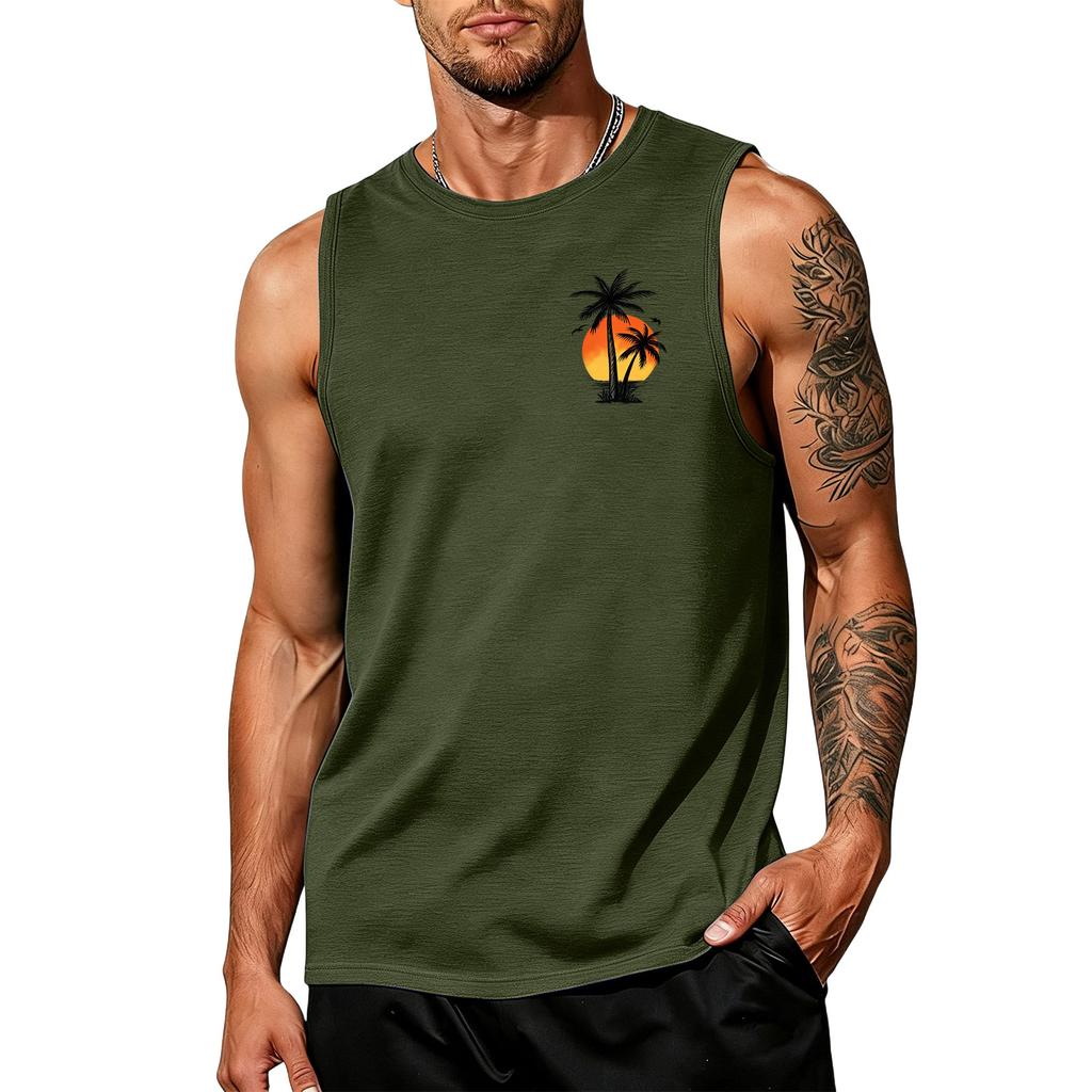 Men's Loose And Casual Hawaiian Print Sleeveless Shirt
