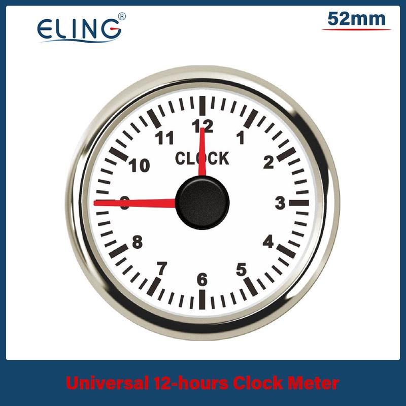 ELING 52mm 2" Clock Meter Gauge 12-hour Format with Red Backlight 12V/24V for Boat Car Truck Waterproof Auto Accessories