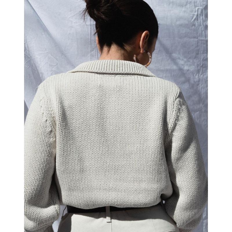 Kołnierzyk polo Luźny sweter damski swobodny dzianinowy sweter z długim rękawem Ciepły jednolity kolor Top Prosty dojazd Modny swobodny sweter Jesień Zima