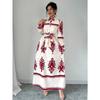 Women's Long Sleeve Geometric Print Maxi Dress Button Down With Waist Belt
