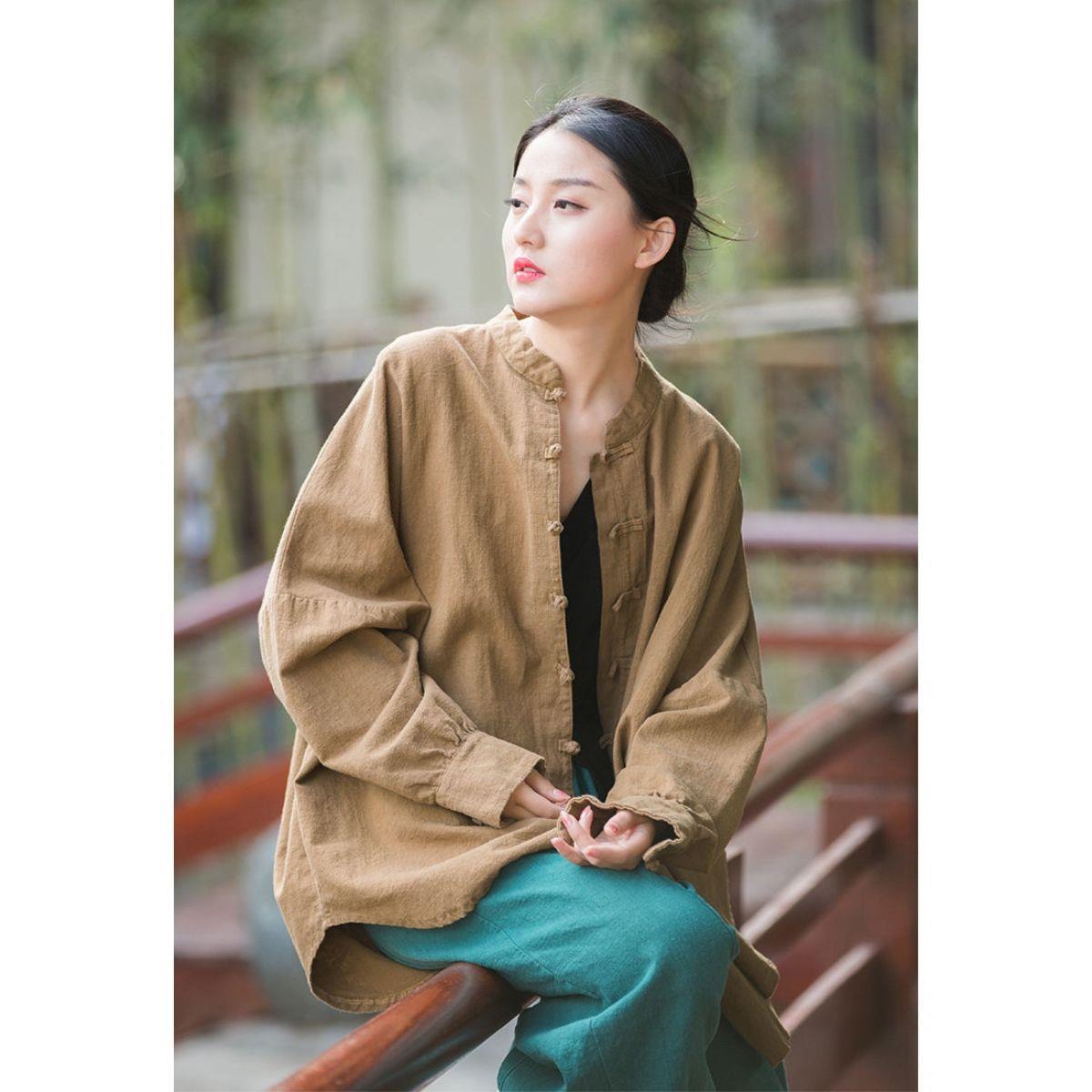 

Женская куртка в китайском стиле на пуговицах 2023 года: Кардиган Zen Art средней длины 2XL