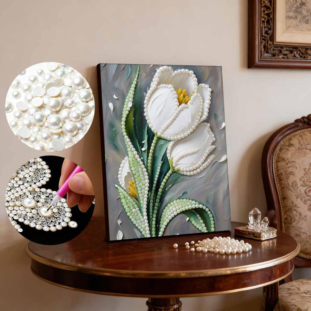 DIY Pearl Painting Set Lily Pattern Home Decoration Handmade Sticky Diamond Creative Canvas Pearl Art Painting Crafts Perfect Gift