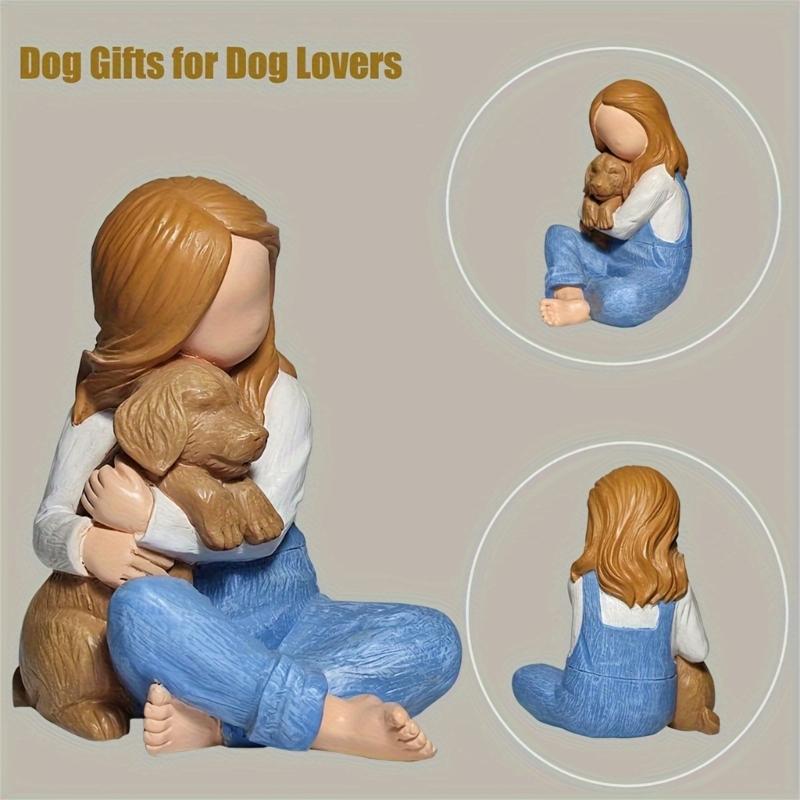 Little Girl Embraces Puppies Sculpture Resin Miniature Statue Loss of Pet Sympathy Gift for Living Room Bedroom Display