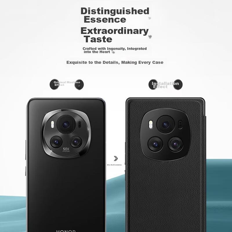 Phone Case for Honor Magic6 Pro, Luxury Genuine Leather Full Protection Ultra-Thin Case, Shockproof Heat Dissipation Simple, New Business Style Cover