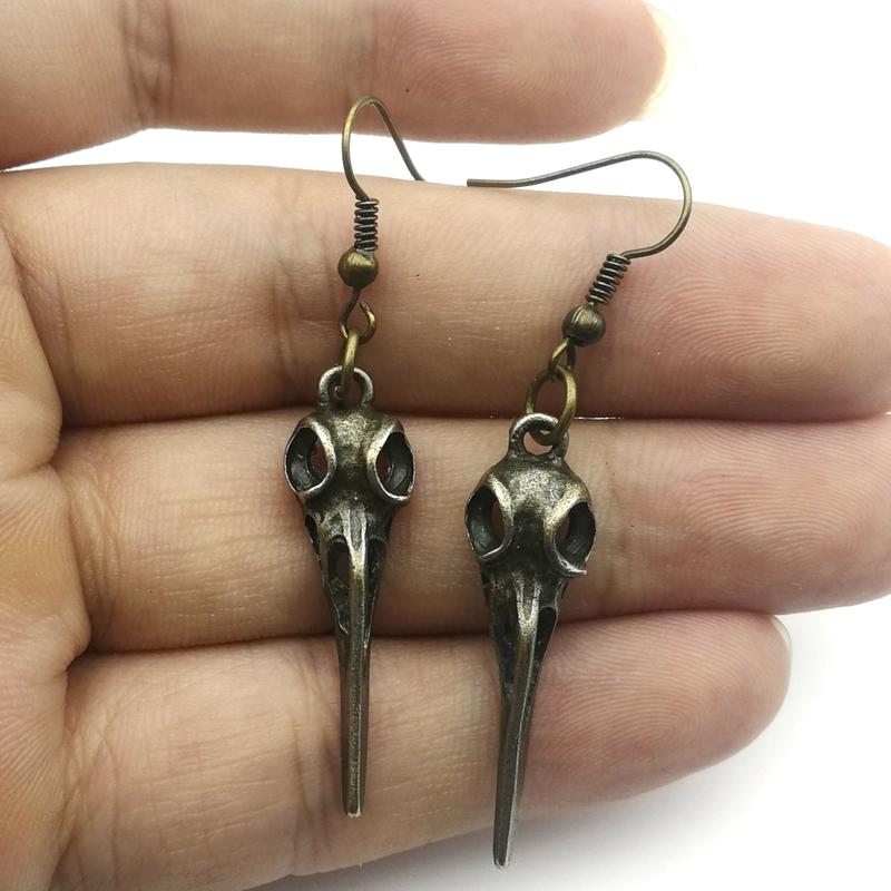 2020 The New Bird skull earrings, gothic dangle long earrings, pentagram, raven skull earrings, halloween gift