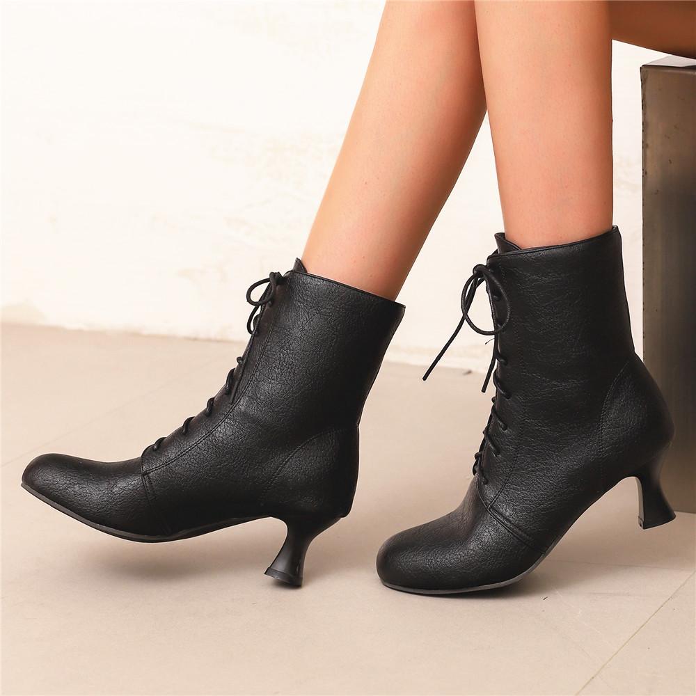 Fashion Autumn New Lace Up Ladies High Heel Shoes Strange Steampunk Boot Victorian Ankle Boots Women Pointed Toe Thick Soled Short Boots