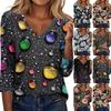 Damenmode Lässig Dreiviertelarm Raglanärmel Vintage Blumenmuster V-Ausschnitt Oberteil