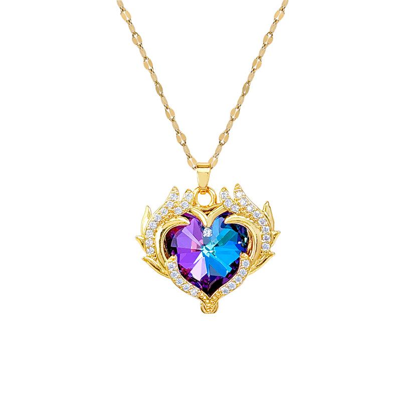 Exaggerated Colorful Love Full Diamond Light Luxury Temperament Gorgeous Full Diamond Necklace Female Versatile Collarbone Chain Titanium Steel