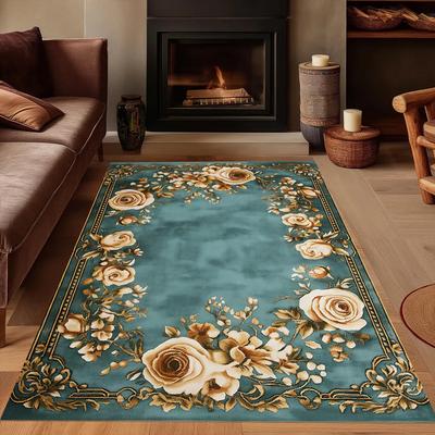 Vintage Floral Rose Area Rug  Non-Slip Carpets for Home Living Room Kitchen Bedroom Rug Machine Washable Floor Mat