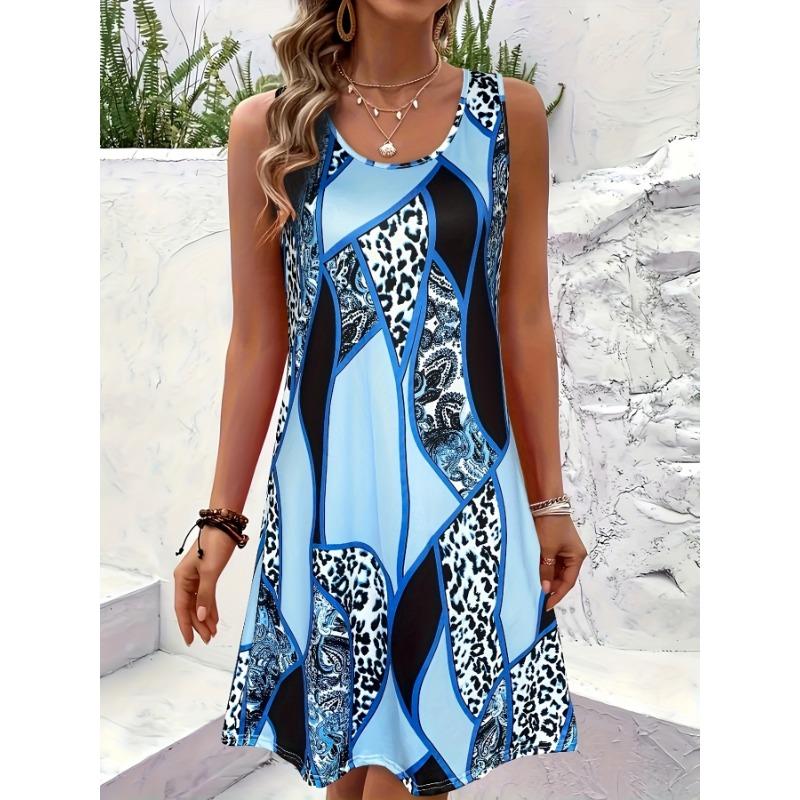 

Paisley Leopard Pattern Design Quick Dry Women s Casual Tank Top Dress 8XL