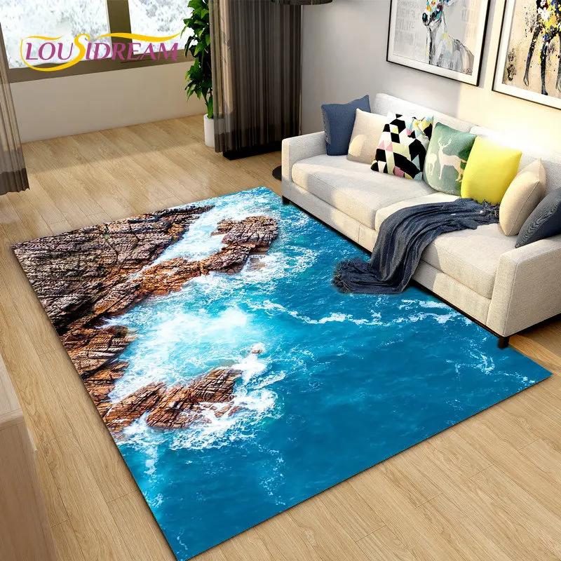 3D Ocean Seawater Beach Water Scenery Area Rug,Carpet Rug for Living Room Bedroom Sofa Doormat Decoration,Kid Non-slip Floor Mat