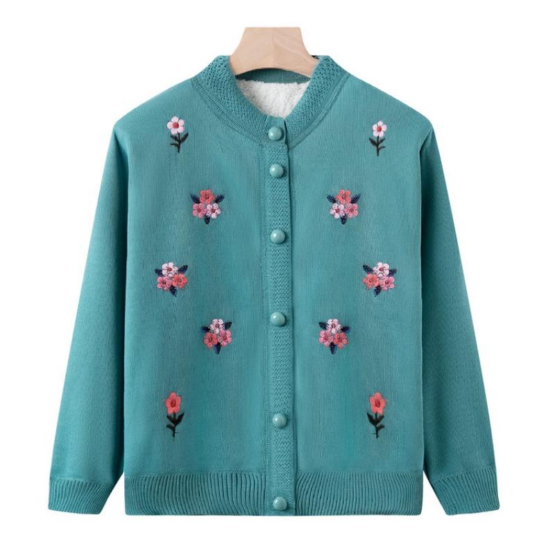 Middle aged lamb wool sweater female grandmother autumn and winter clothing mother fleece cardigan old lady thermal top jacket