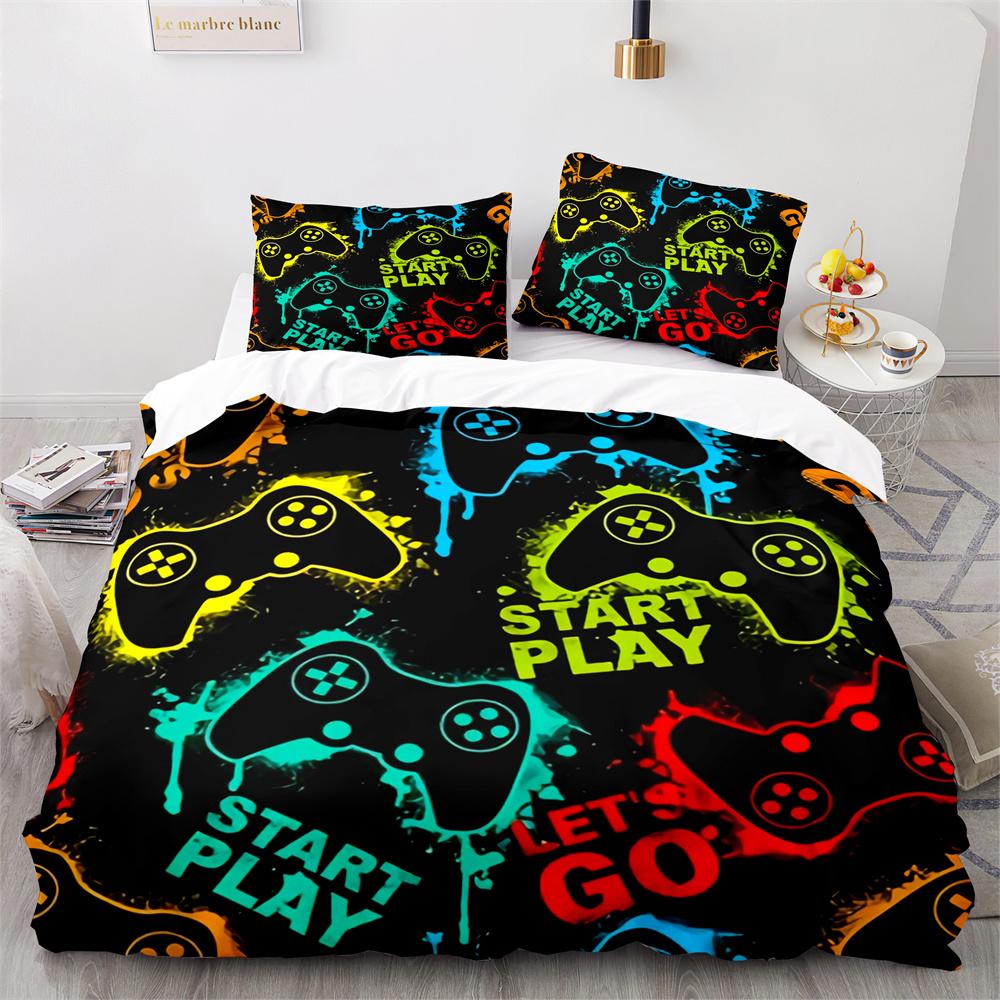 

Blue Purple GamePad 3D Print Bedding Set Cozy Soft Duvet Cover King Queen Twin Size Birthday Gift for Boys Bedroom Decoration EU Single 135x200cm