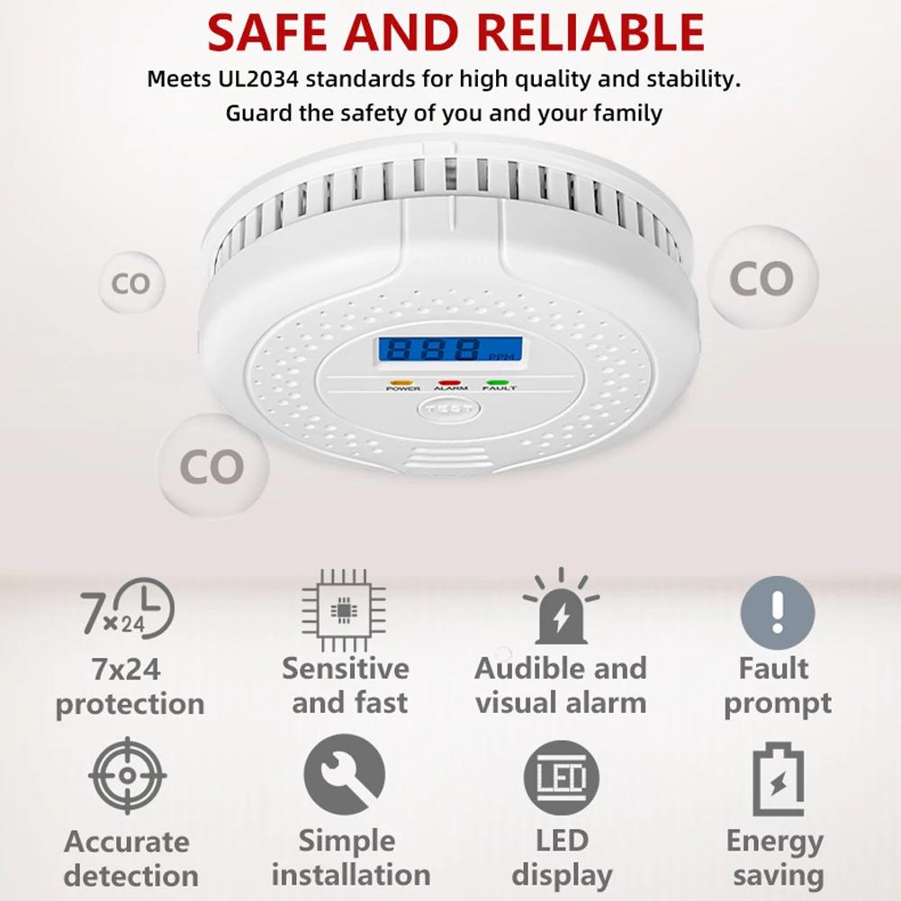 Digital CO Alarm Audible and Visual Alarm Battery Powered Warning Alarm Sensor Portable CO Detector for Home Warehouse