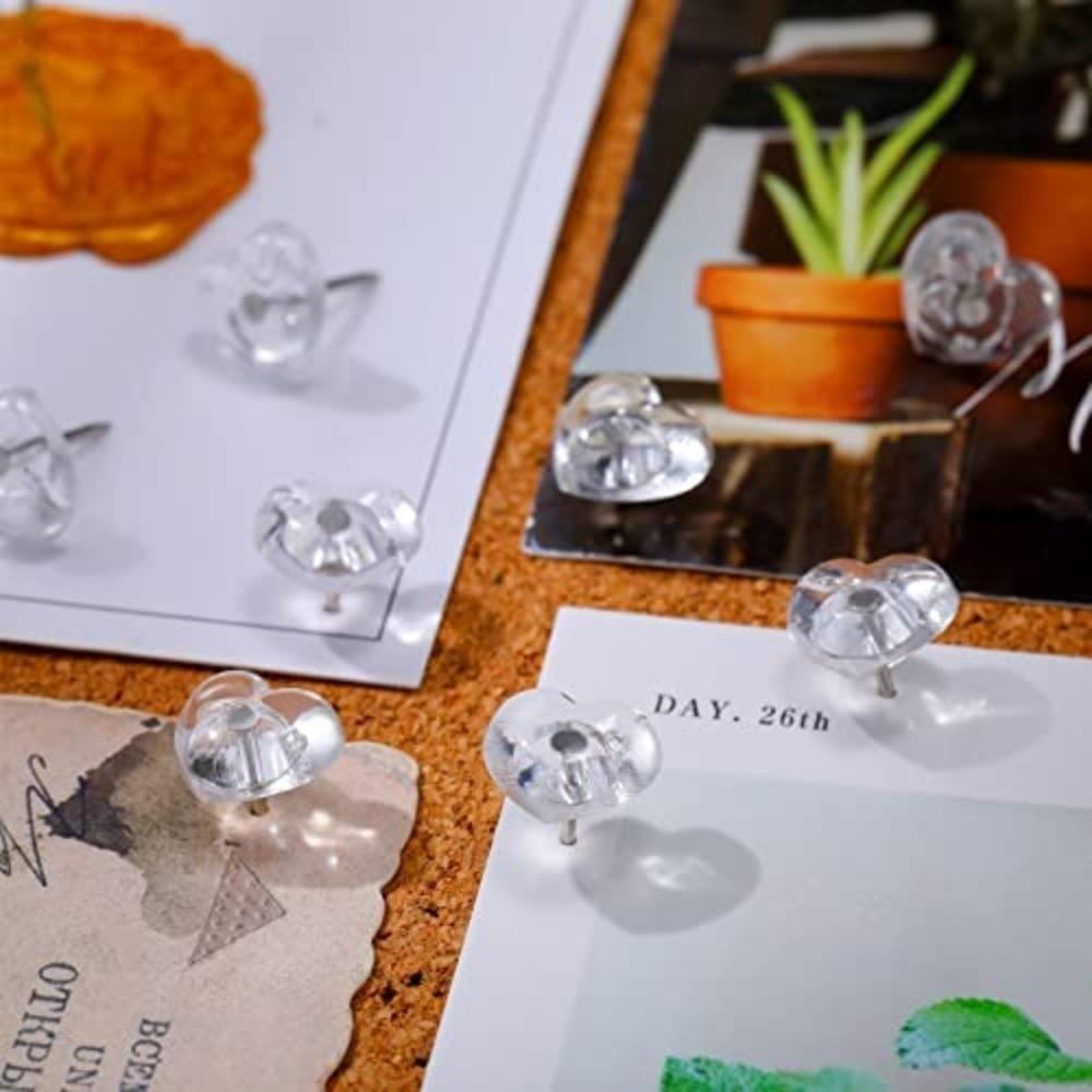 A Box Heart Shape Push Pins 50/100PCS Transparent Flower Push Pin Heart Push Pins  School