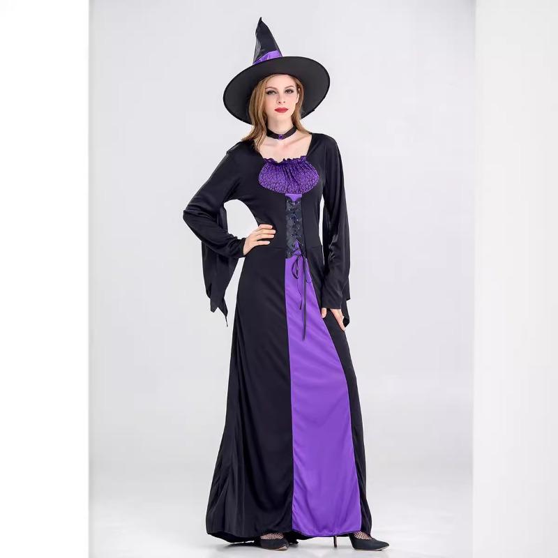 New Halloween witch costume, adult cosplay purple witch dress costume