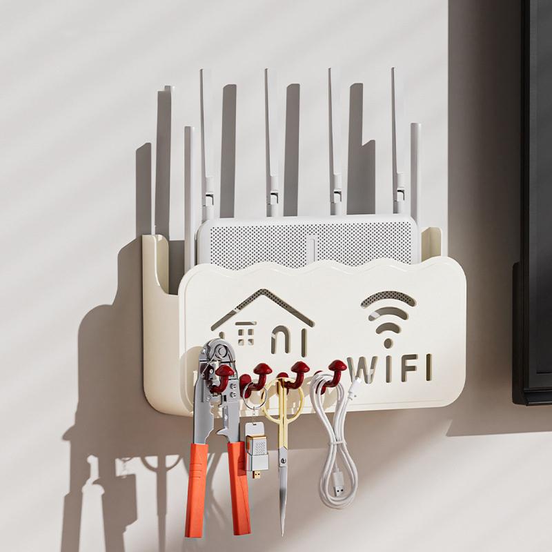 1Pcs Mini Mushroom Hook Router Shelf, Cartoon Wireless Tv Set-Top Box Storage Rack, Wall-Mounted, No-Drill Storage Box.