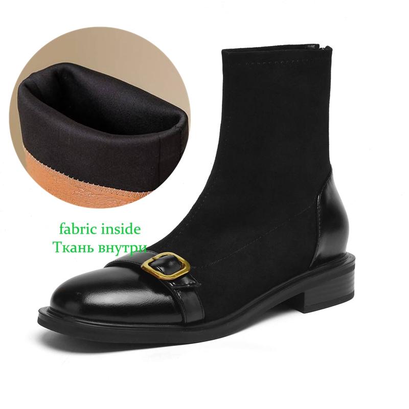 

Krazing Po Microfiber Flock Winter Round Toe Size 33 Chelsea Boots Size 43 Zipper Metal Buckle Low Heels Ankle Boots 34