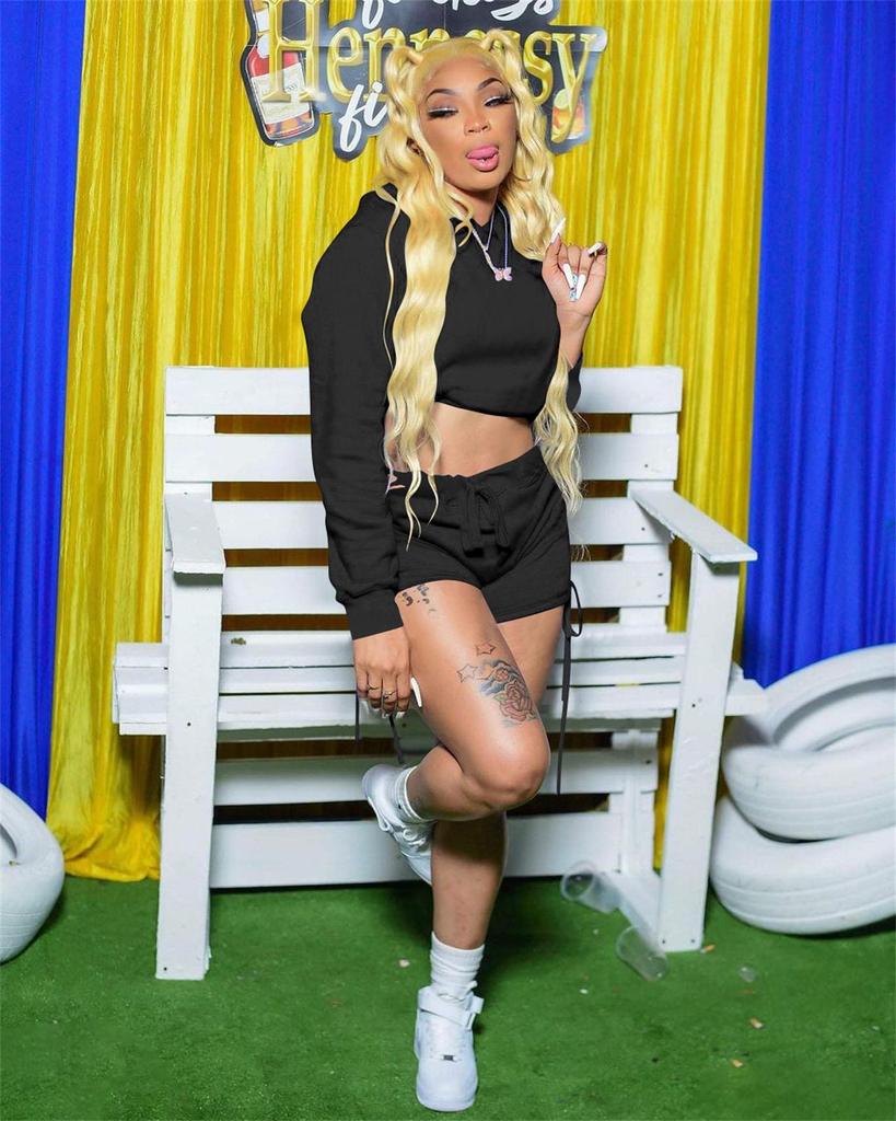 FE210 European and American Style Casual Solid Color Tie-Dye Drawstring Shorts Two-Piece Set - No Returns/Exchanges