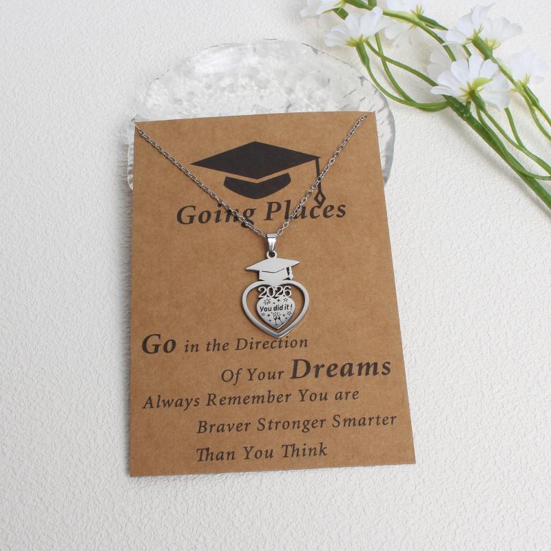 Stainless Steel Matte Golden Mortarboard Featuring Number 2026 Pendant Necklace Women Graduation Memorial Jewelry Gifts