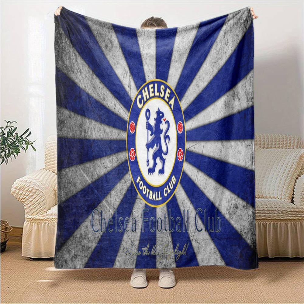 Chelsea Football Club Crest Flannel Blanket, Soft Polyester, Modern Design, All-Season for Camping, Travel, Gifts for holidays or birthdays