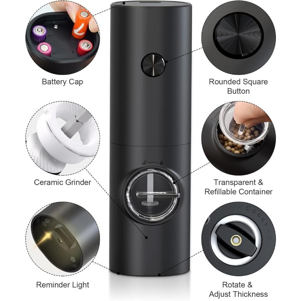 2pcs Electric Pepper and Salt Grinder Set, Battery Powered Adjustable  Coarseness Black Pepper Grinder Mill Kitchen Tools