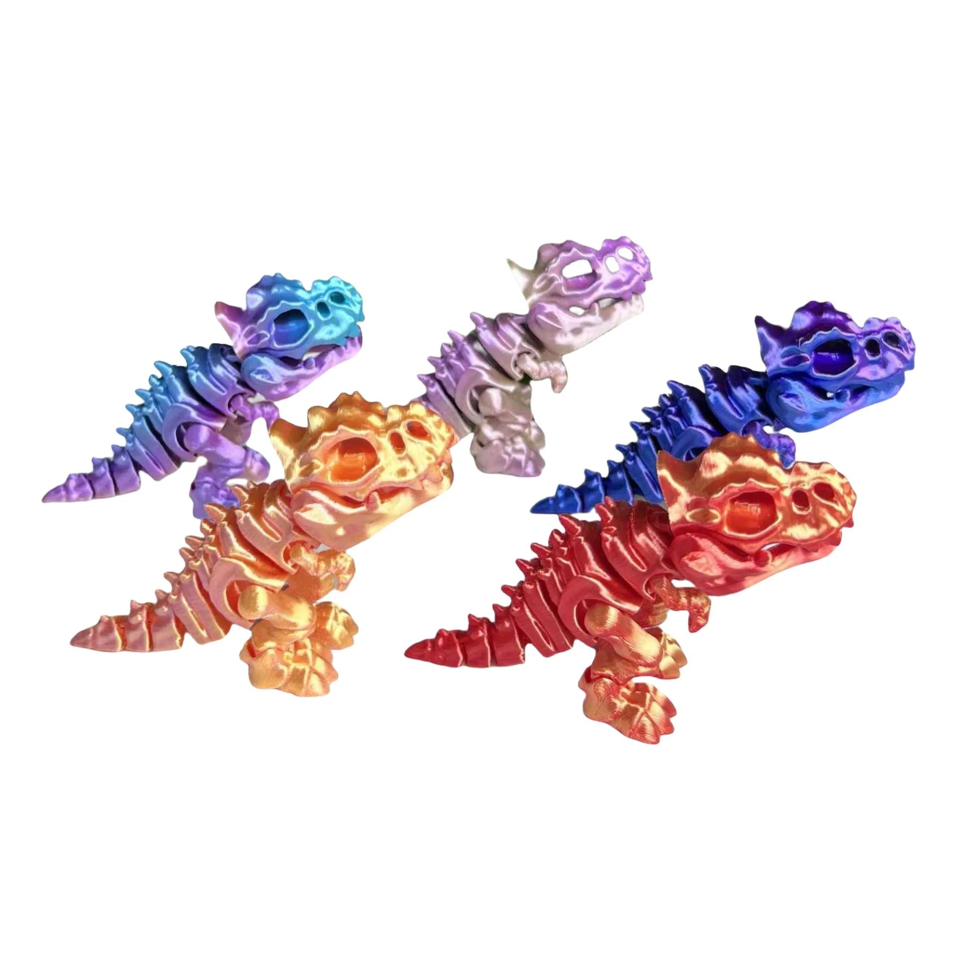 Yiran Toy Unisex Purple 3D Printed Dragon Playthings Figurines Adornment Fidget Toy Rotatable Tyrannosaurus Rex Skeleton Dinosaur Miniatures