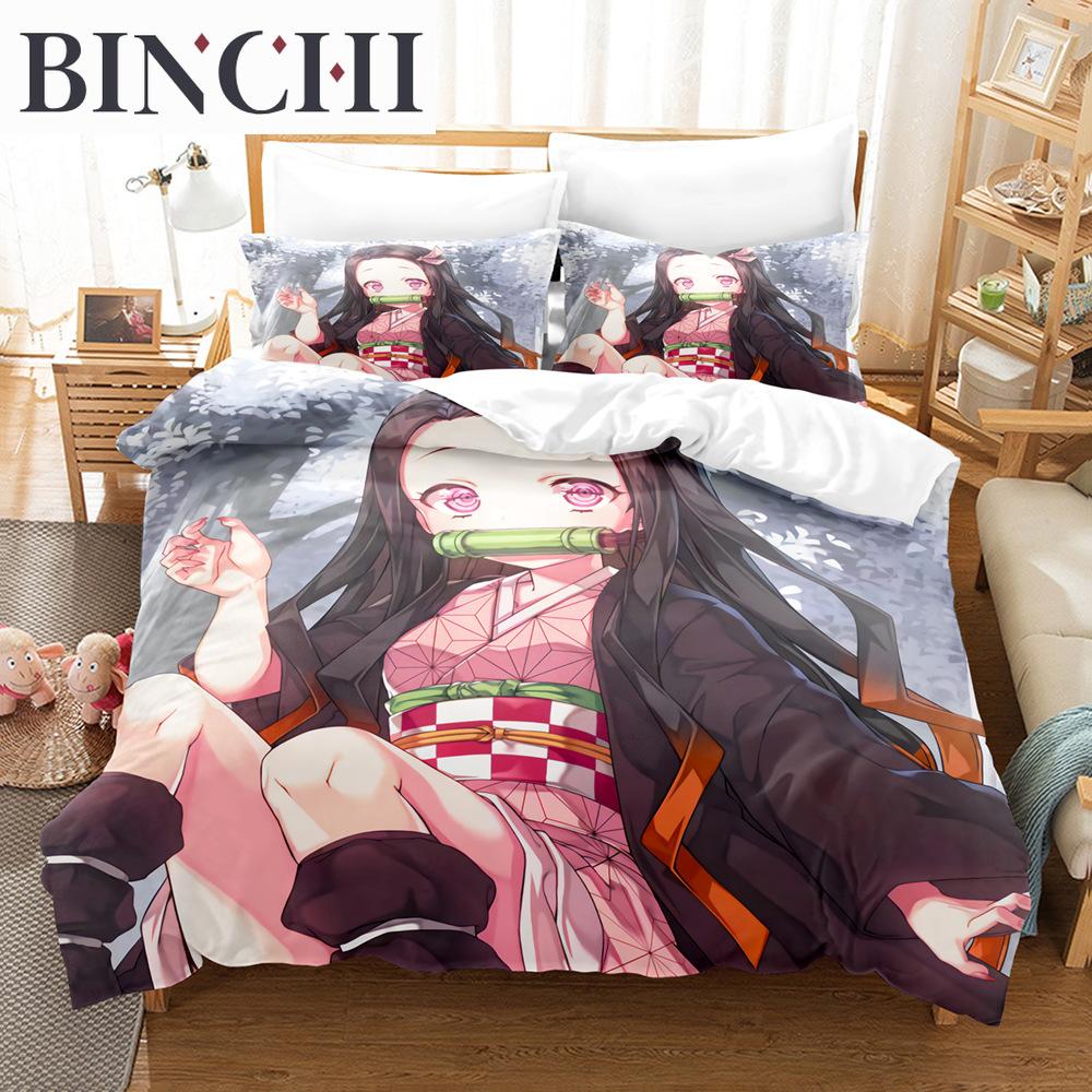 Kamado Nezuko Bedding Sets Anime Demon Slayer Bedspread for Teens Girls Cartoon Twin Single Queen King Full Duvet Cover Set