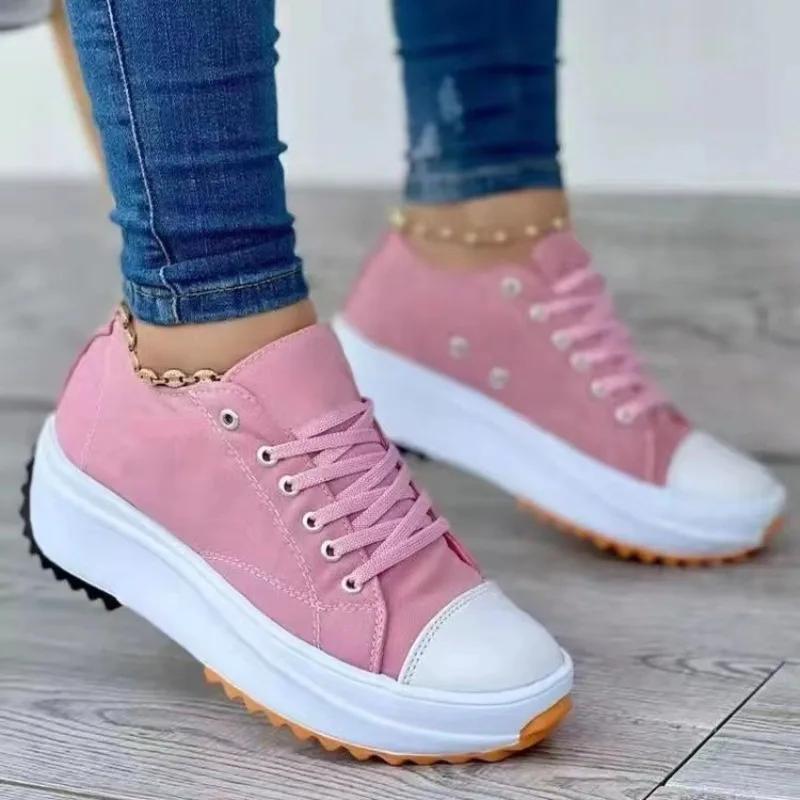 Women's New Casual Single Shoes for Women  Autumn Summer Round Head Canvas Solid Color Low Top Large Size Women's Shoes