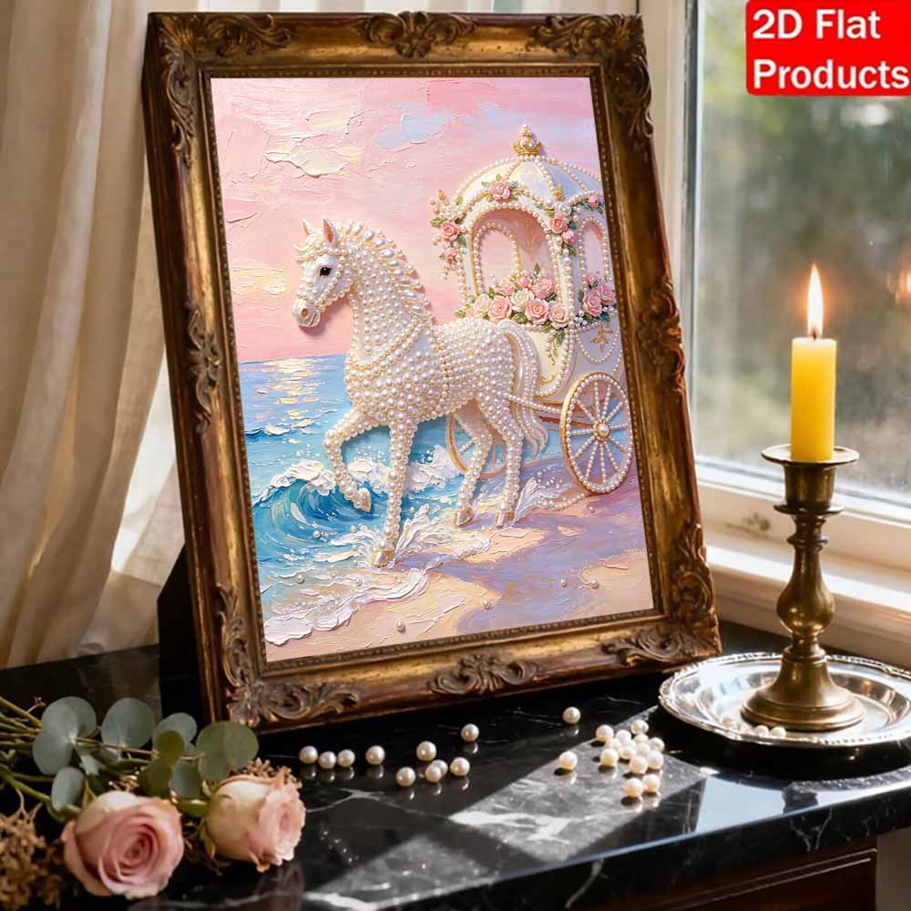 Frameless DIY Pearl Bead Painting Kit Cinderella Carriage Horse Pattern Creative Relaxing Craft Canvas Home Decor Adult Gift