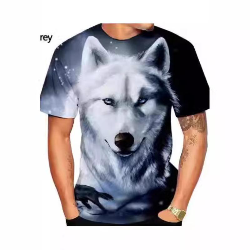 Summer Round Neck 3D Wolf Printed Top Fashionable Casual Short Sleeved Men's T-shirts