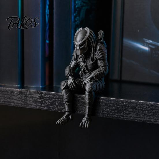 Matte Black Mecha Figurine 3D Printed Predator Figurine, Desktop Edge Sitter Statues, Mini Sci-fi Custom Statue Figure, Alien Warrior Sculpture