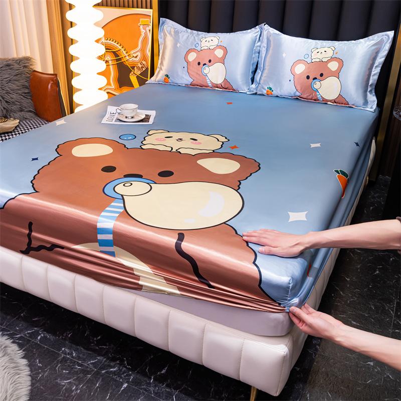 Ice Cooling Fitted Sheet for Queen Bed funda de colchón Cartoon Printed Bed Cover for Kids King Bed Protectors Smooth Bed Sheets