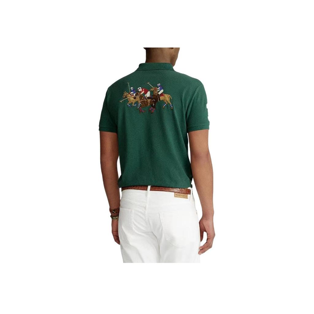 Polo Ralph Lauren Logo Vyšívané Ležérní Pletené Polo Tričko s Krátkým Rukávem Pánské Polo Trička Tmavě Zelená 710807546-005