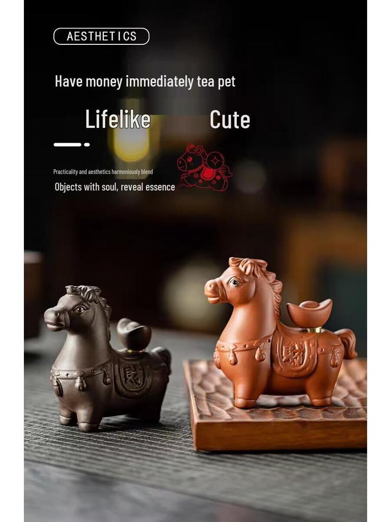 Handmade Purple Clay Zodiac Horse Tea Pet Ornament for Tea Ceremony Decoration