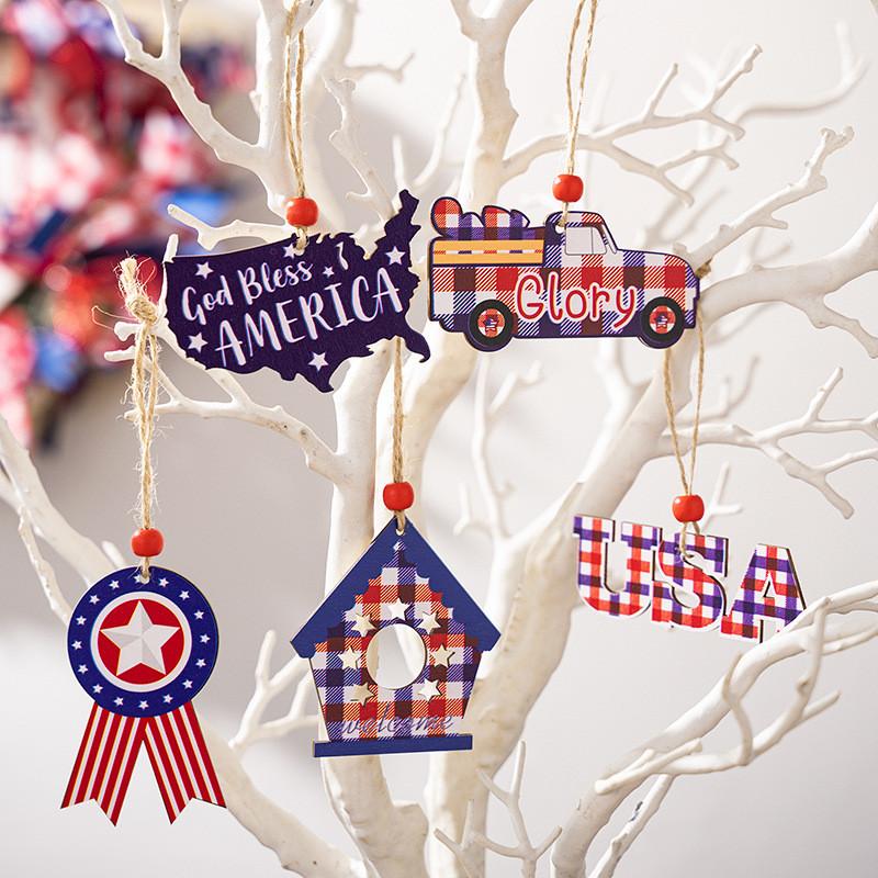 Unique Usa Independence Day Wooden Hangings For Festive Home Decoration Set Of Six