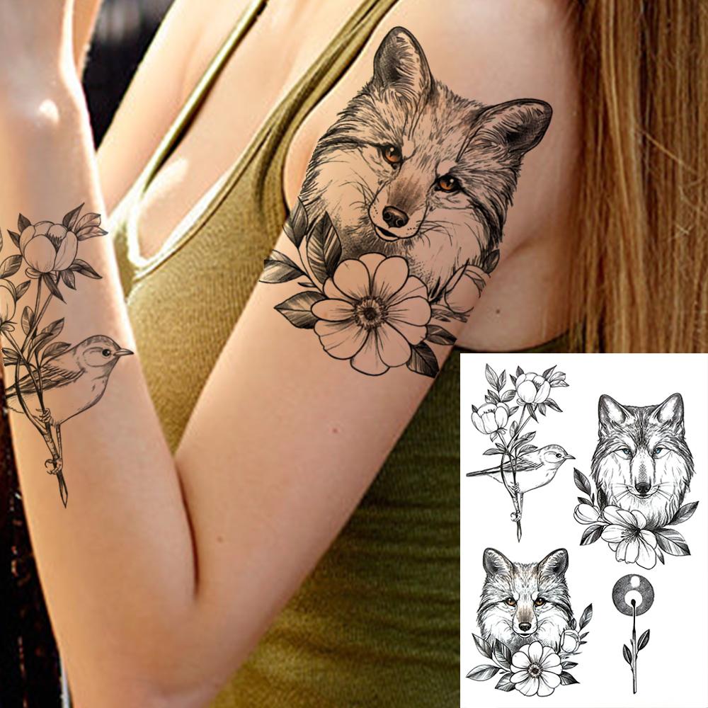 Owl Bird Temporary Tattoos For Women Fake Peony Flower Tattoo Sticker Black Body Art Drawing Tatto Diamond Crystal Jewelry Tatoo