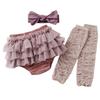 Kufuu Baby Gift for Girls: 3-Tier Tulle Bloomers & Cotton Rib Set, Made In Japan (Cameo Rose Gray Set)