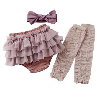 Kufuu Babygeschenk für Mädchen: 3-lagige Tüll-Bloomers & Baumwoll-Ripp-Set, Hergestellt in Japan (Cameo Rose Grau Set)
