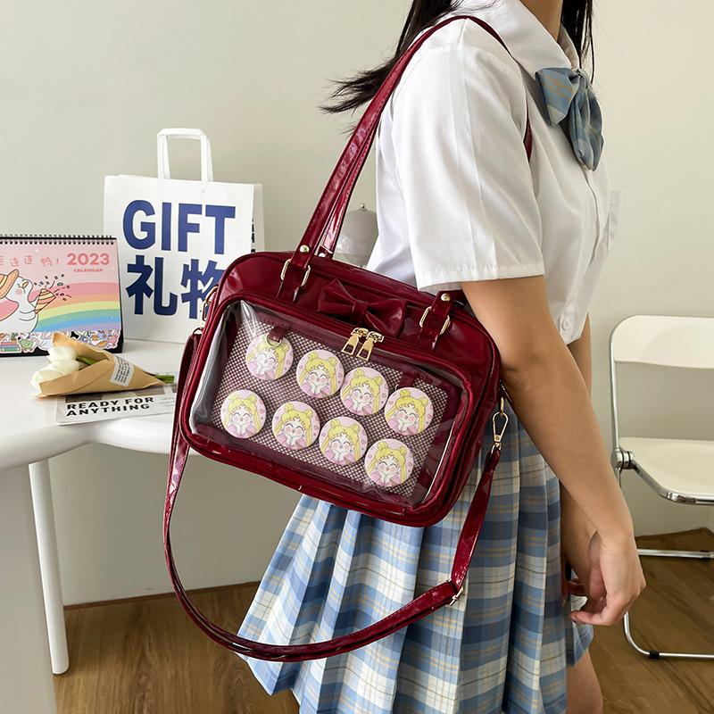 Kawaii Patent Leather Handbags Women Transparent PVC Itabag Women Tote Bag New Japanese Shoulder Bag Women Small JK Bag Ita Bag